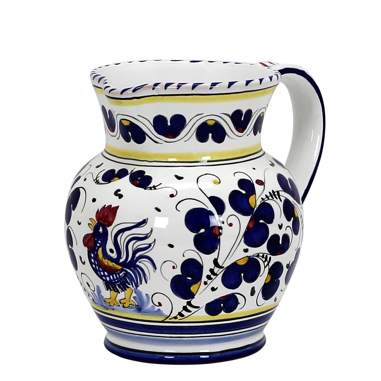 ORVIETO BLUE ROOSTER: Traditional Deruta Pitcher (1.25 Liters/40 Oz/5 Cups) - Artistica.com