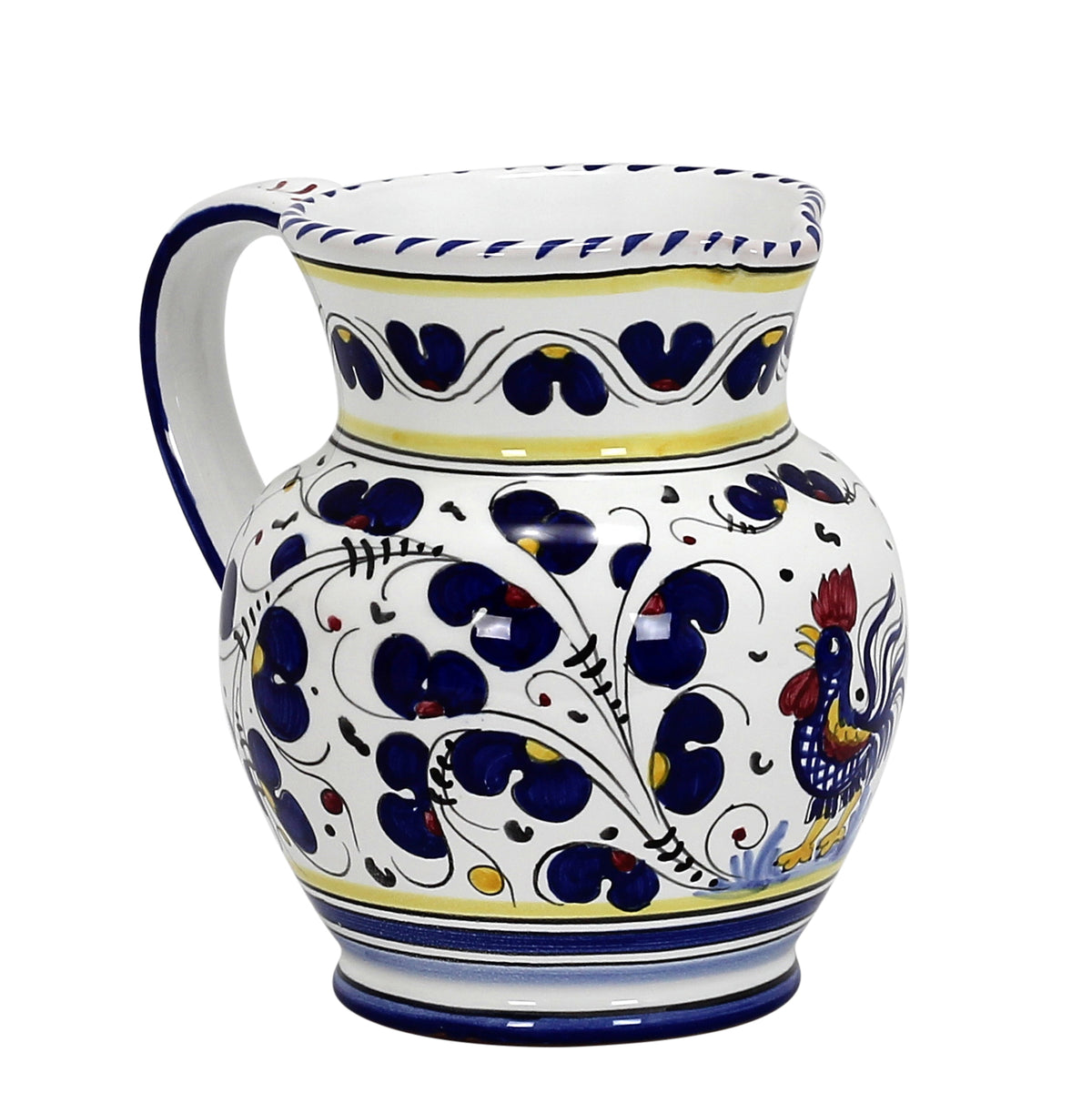 ORVIETO BLUE ROOSTER: Traditional Deruta Pitcher (1.25 Liters/40 Oz/5 Cups) - Artistica.com