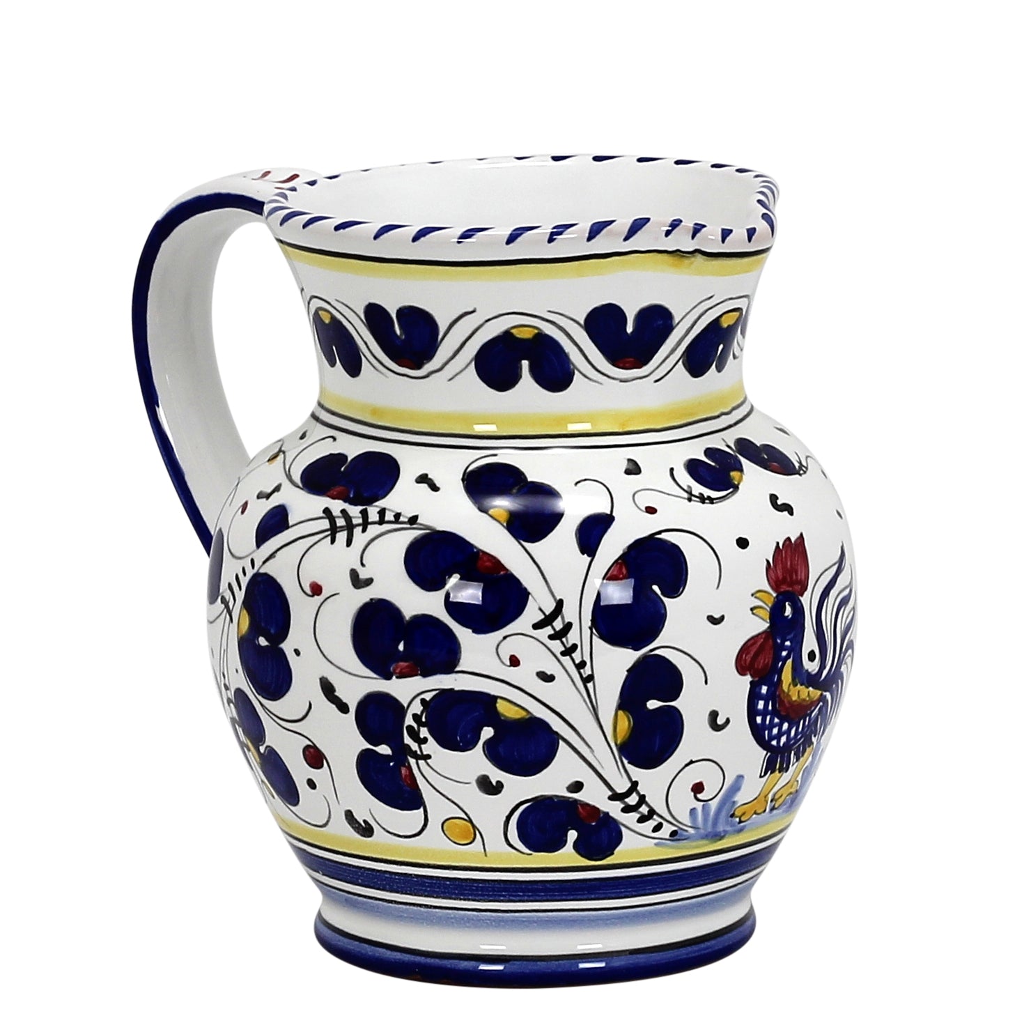 ORVIETO BLUE ROOSTER: Traditional Deruta Pitcher (1.25 Liters/40 Oz/5 Cups) - Artistica.com