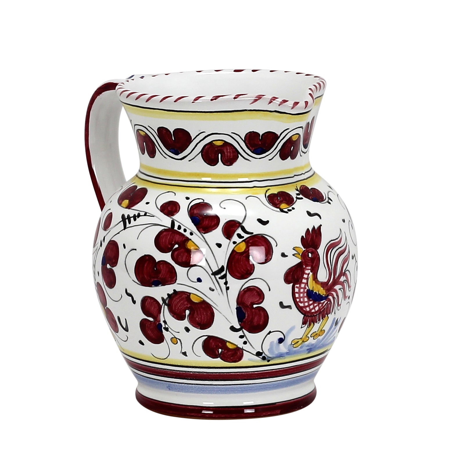 ORVIETO RED ROOSTER: Traditional Deruta Pitcher (1.25 Liters/40 Oz/5 Cups) - Artistica.com
