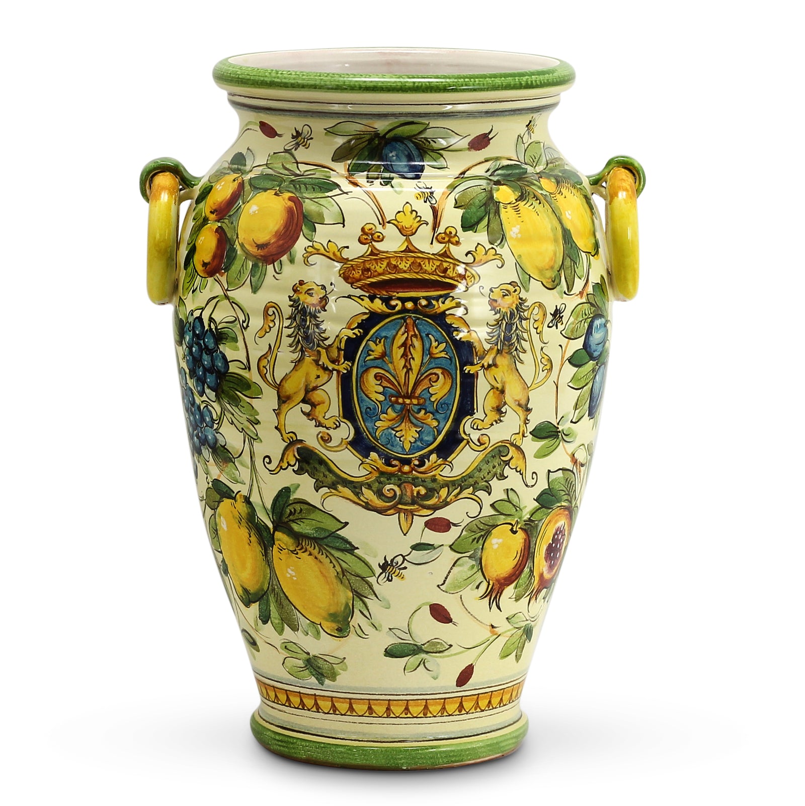 MAJOLICA TOSCANA: DeLuxe Umbrella Stand/Large Vase Crest and Fruit Design - Artistica.com