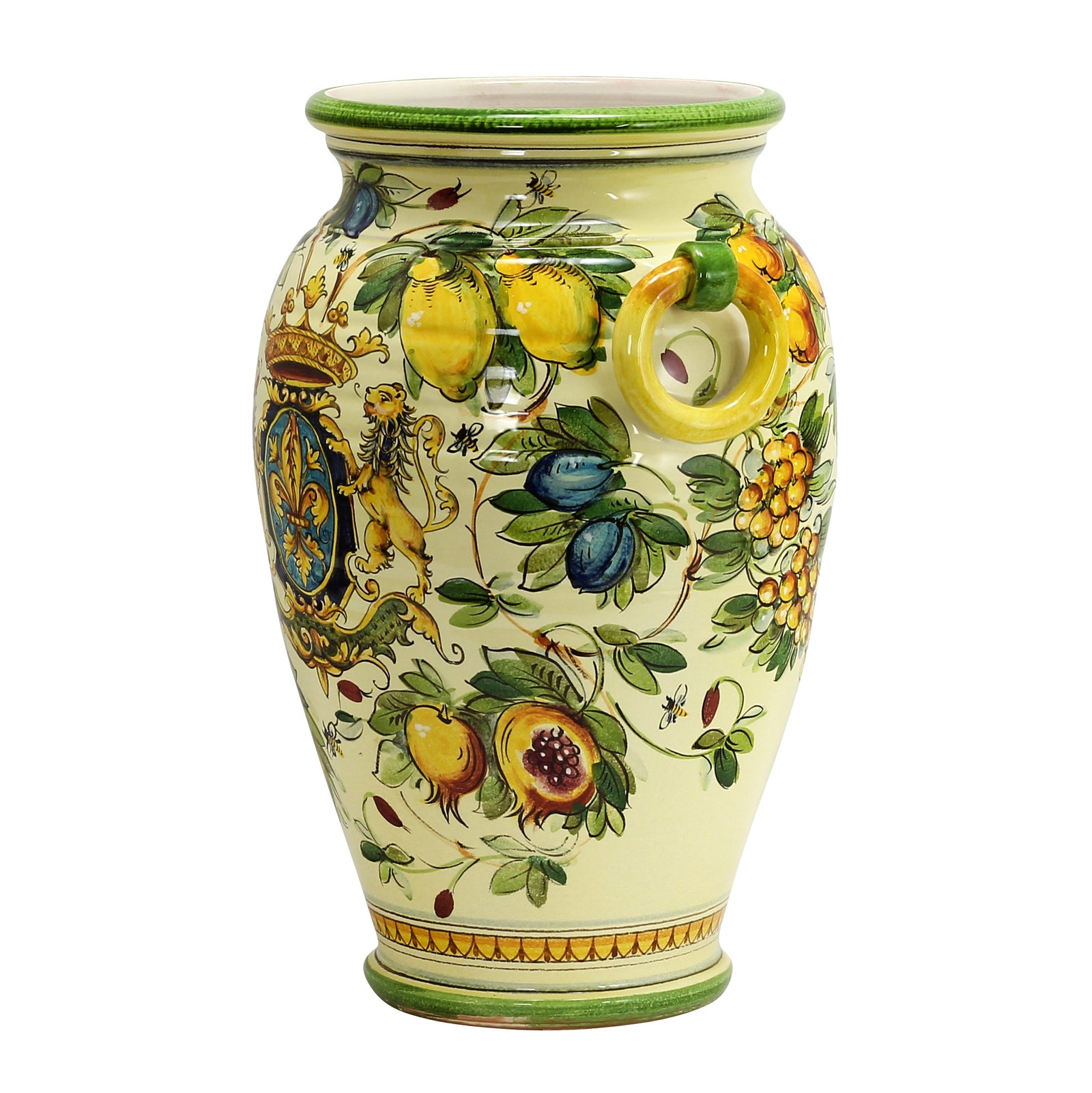 MAJOLICA TOSCANA: DeLuxe Umbrella Stand/Large Vase Crest and Fruit Design - Artistica.com