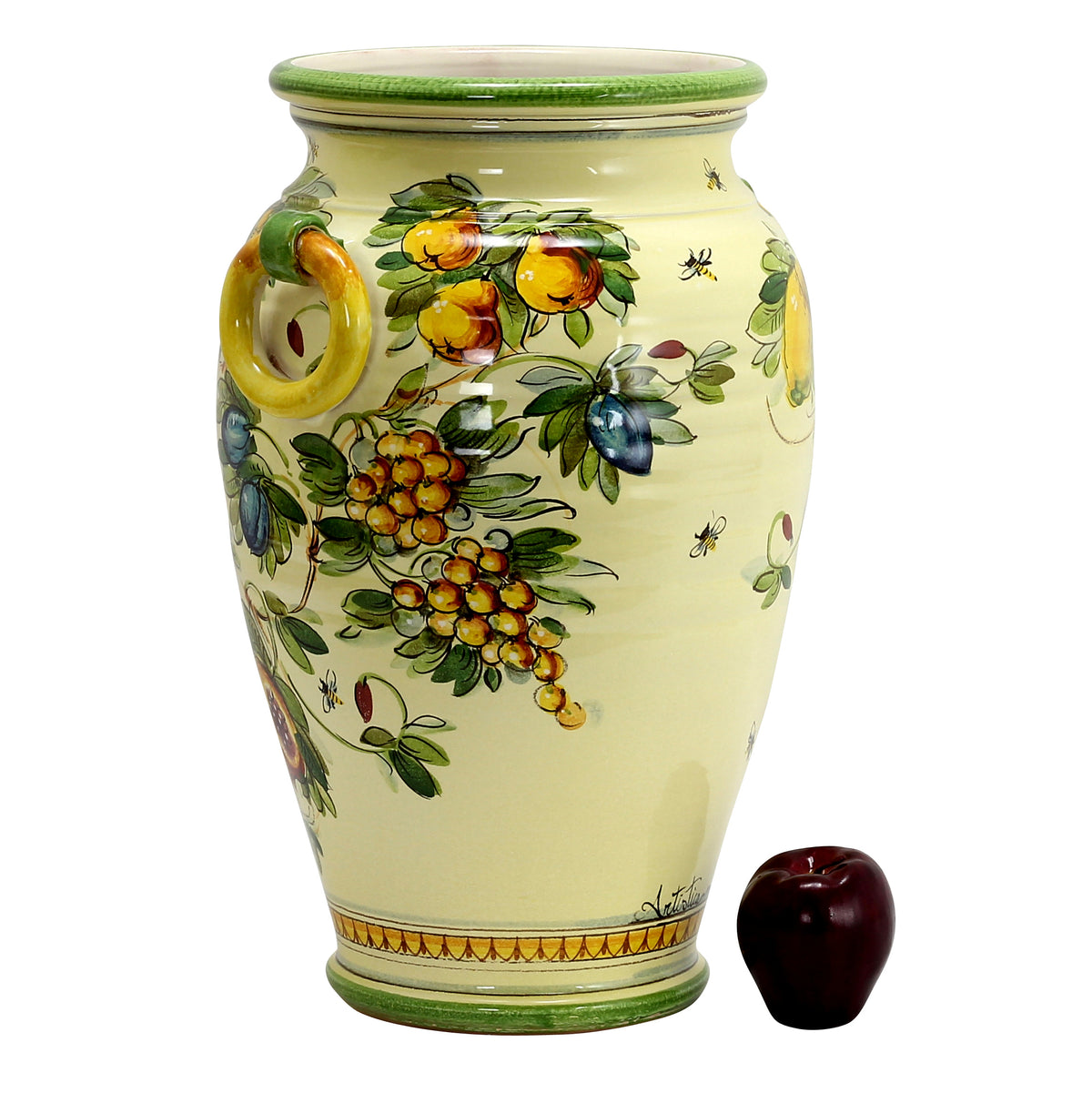 MAJOLICA TOSCANA: DeLuxe Umbrella Stand/Large Vase Crest and Fruit Design - Artistica.com