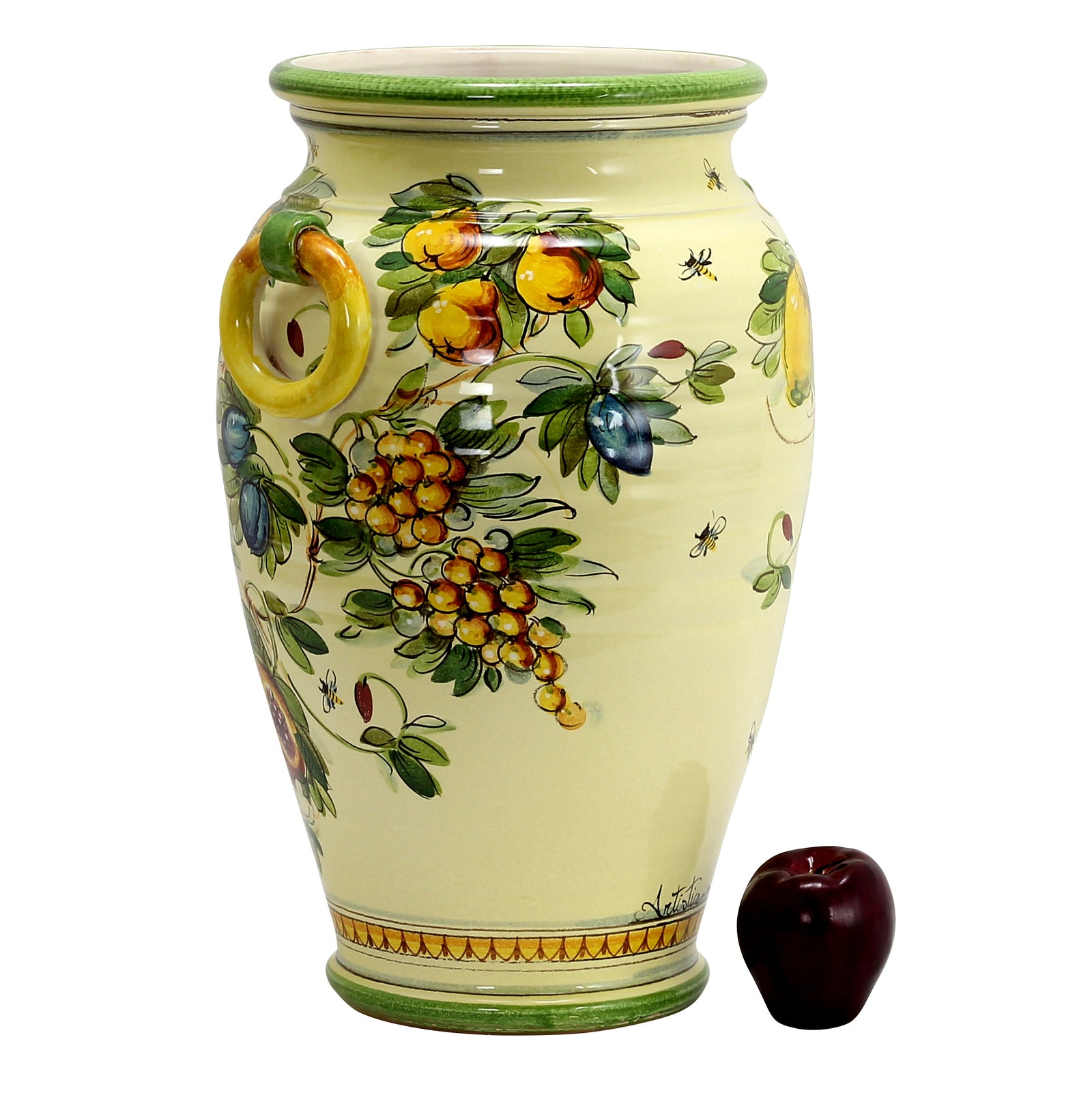 MAJOLICA TOSCANA: DeLuxe Umbrella Stand/Large Vase Crest and Fruit Design - Artistica.com