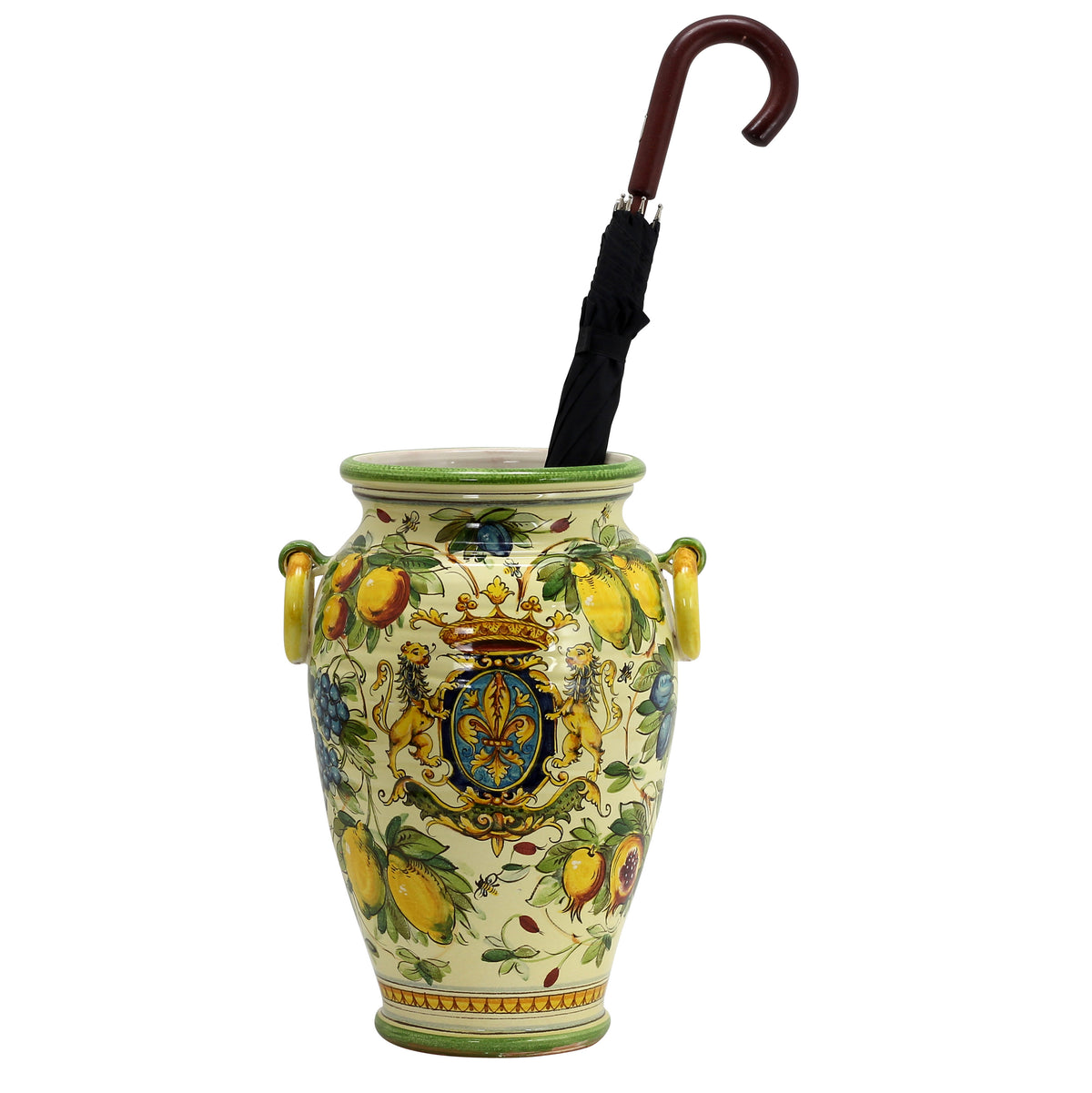 MAJOLICA TOSCANA: DeLuxe Umbrella Stand/Large Vase Crest and Fruit Design - Artistica.com