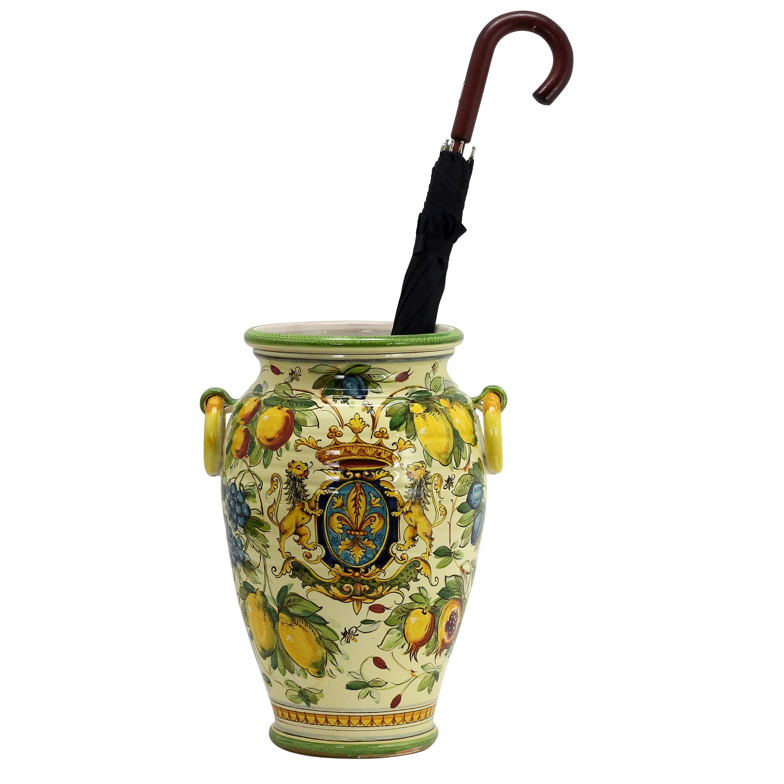 MAJOLICA TOSCANA: DeLuxe Umbrella Stand/Large Vase Crest and Fruit Design - Artistica.com