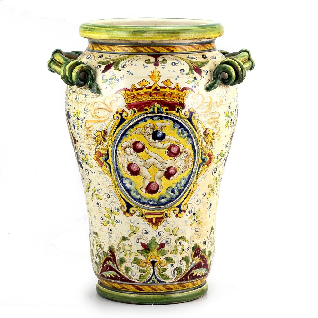 MAJOLICA MEDICI: Large Vase Umbrella Stand with two handles and DeMedici Crest - Artistica.com