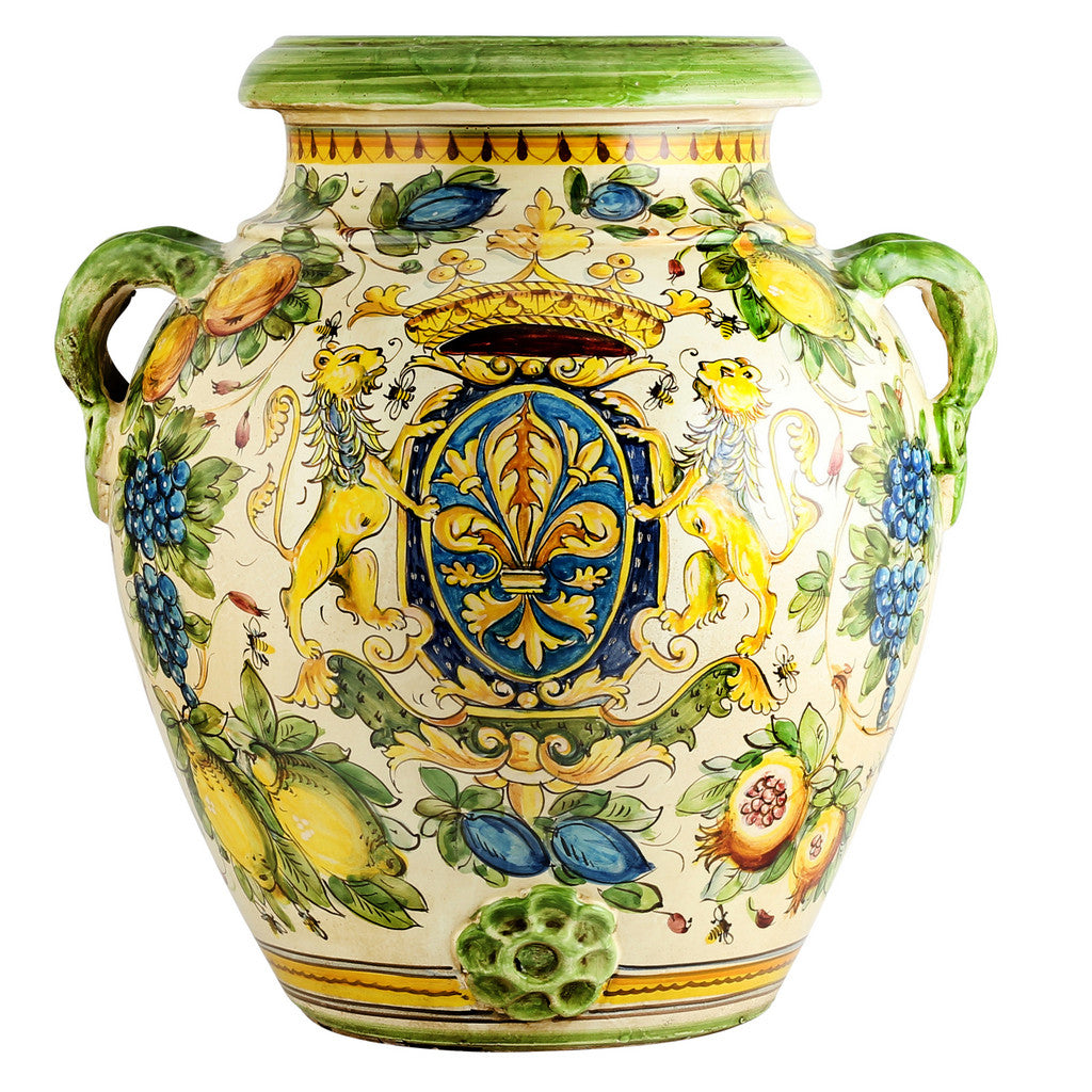 MAJOLICA TOSCANA: Orcio Urn ~ Montelupo Bees/Crest/Lion Design - Artistica.com