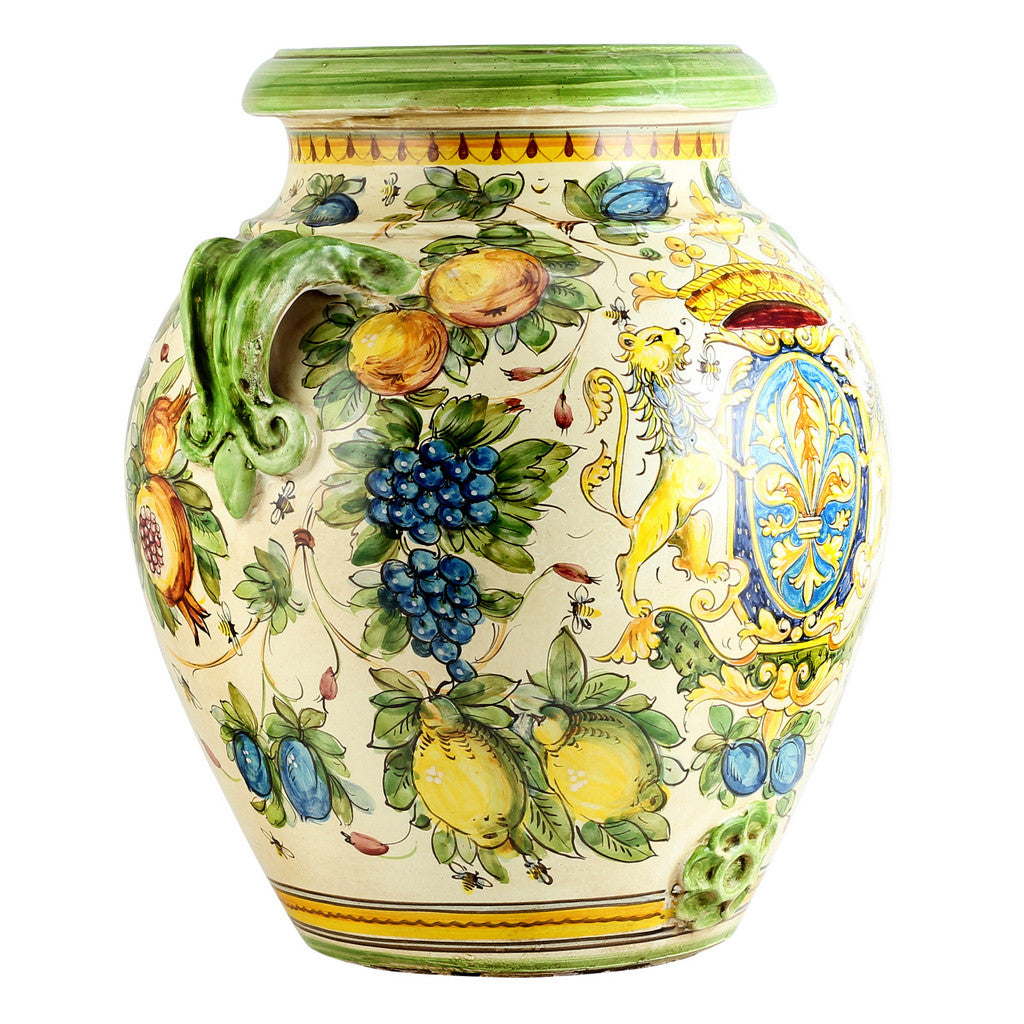 MAJOLICA TOSCANA: Orcio Urn ~ Montelupo Bees/Crest/Lion Design - Artistica.com