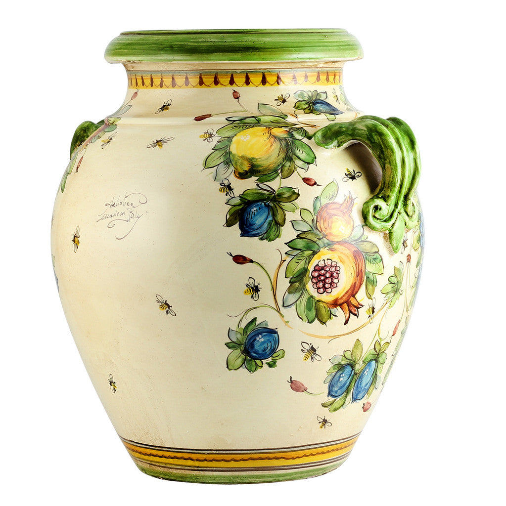 MAJOLICA TOSCANA: Orcio Urn ~ Montelupo Bees/Crest/Lion Design - Artistica.com
