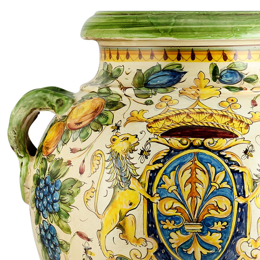 MAJOLICA TOSCANA: Orcio Urn ~ Montelupo Bees/Crest/Lion Design - Artistica.com