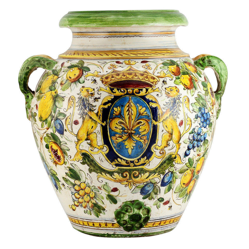 MAJOLICA TOSCANA: Orcio Urn ~ Montelupo Bees/Crest/Lion Design - Artistica.com