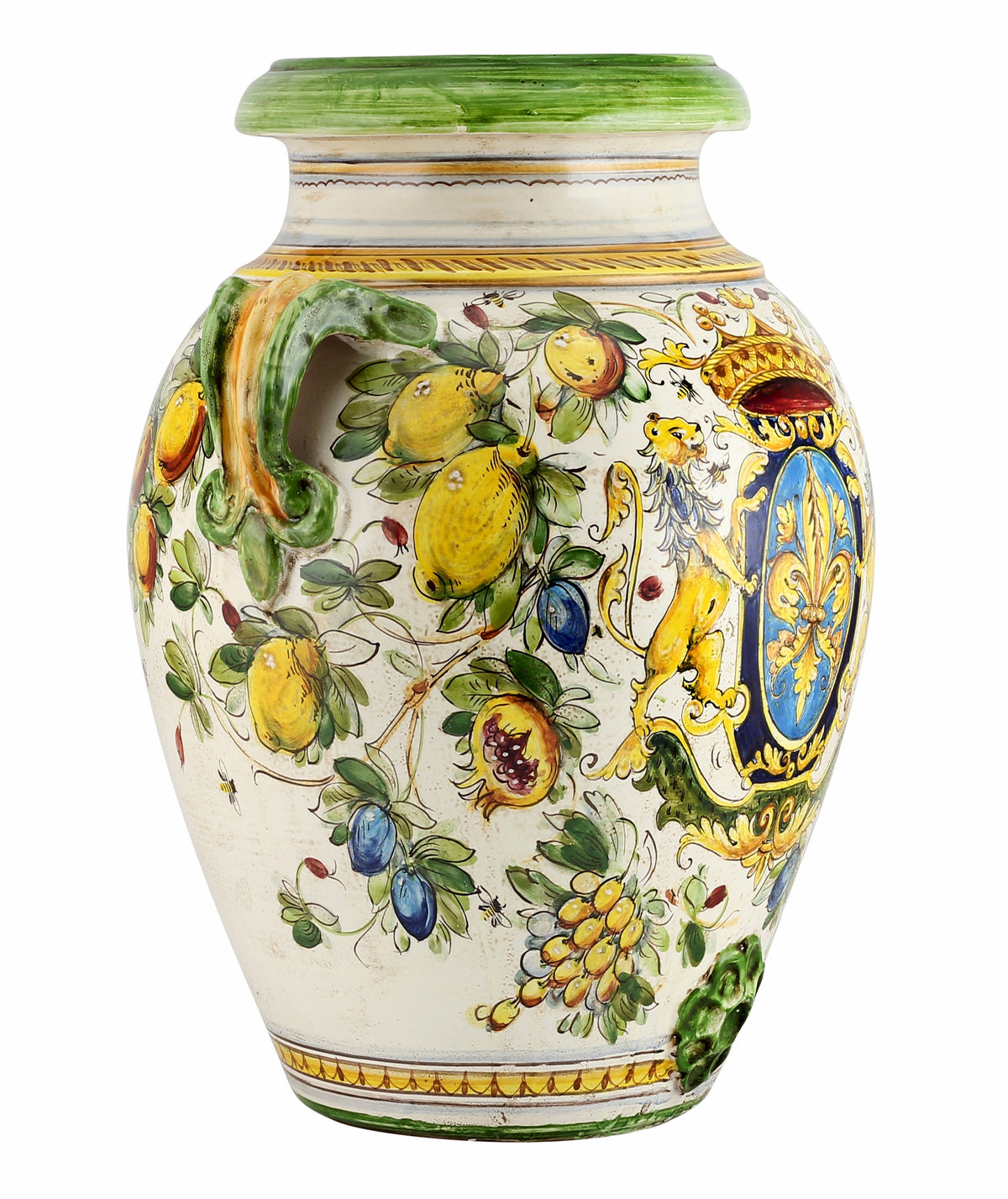 MAJOLICA TOSCANA: Orcio Urn ~ Montelupo Bees/Crest/Lion Design LARGE - Artistica.com
