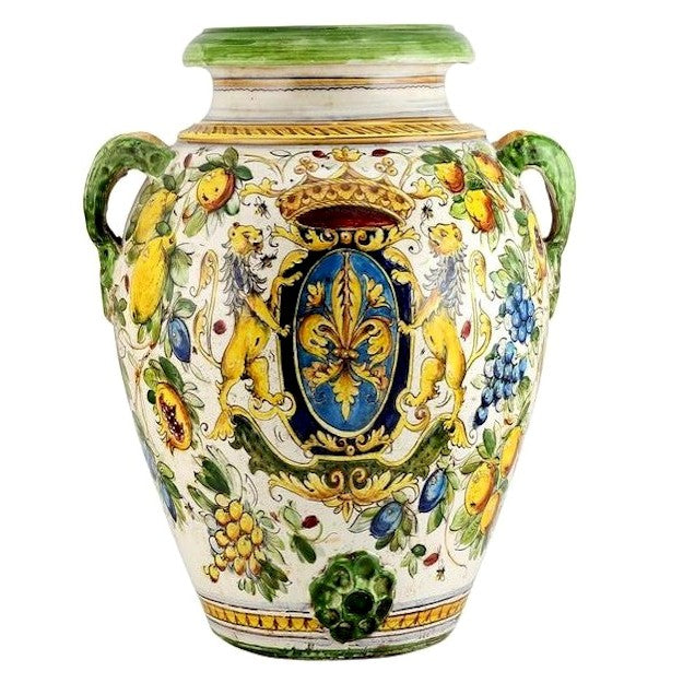 MAJOLICA TOSCANA: Orcio Urn ~ Montelupo Bees/Crest/Lion Design LARGE - Artistica.com