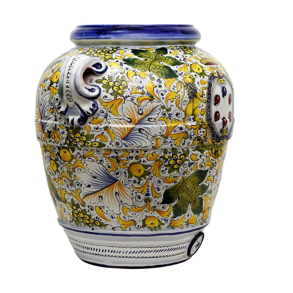 MAJOLICA CAFFAGIOLO: Extra Large Tuscan Orcio with Medici Crest - Artistica.com