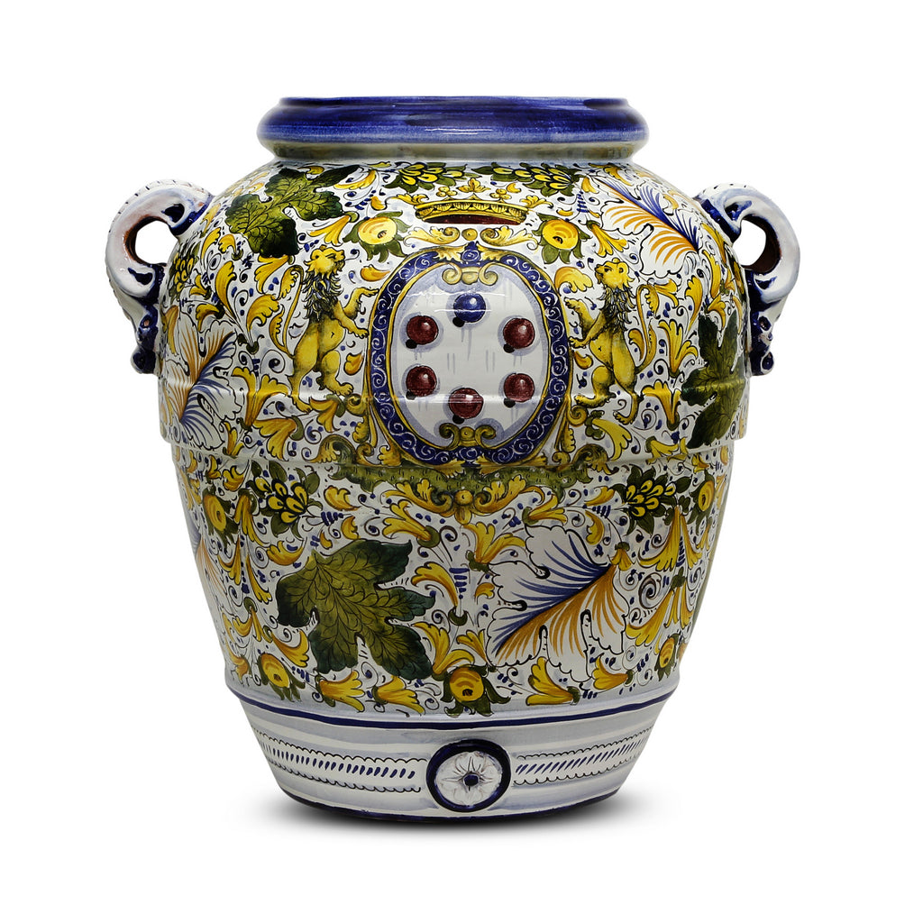MAJOLICA CAFFAGIOLO: Extra Large Tuscan Orcio with Medici Crest - Artistica.com