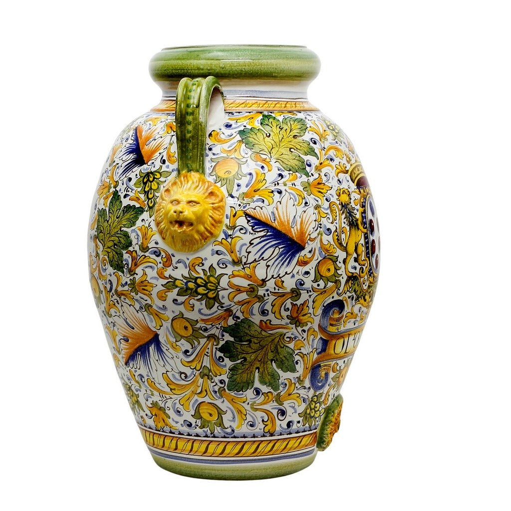 MAJOLICA CAFFAGIOLO: Extra Large Tuscan Orcio with Medici Crest + Lions - Artistica.com