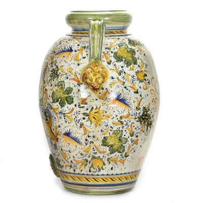 MAJOLICA CAFFAGIOLO: Extra Large Tuscan Orcio with Medici Crest + Lions - Artistica.com