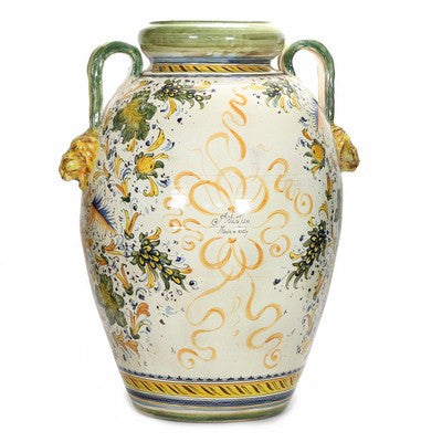 MAJOLICA CAFFAGIOLO: Extra Large Tuscan Orcio with Medici Crest + Lions - Artistica.com