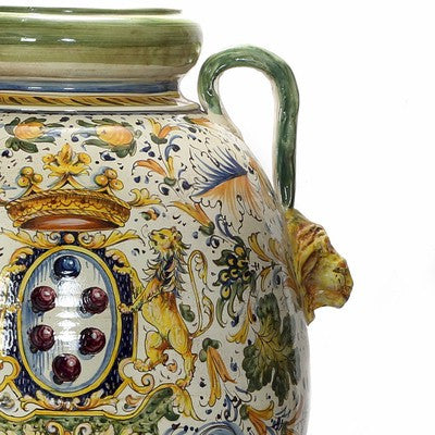 MAJOLICA CAFFAGIOLO: Extra Large Tuscan Orcio with Medici Crest + Lions - Artistica.com