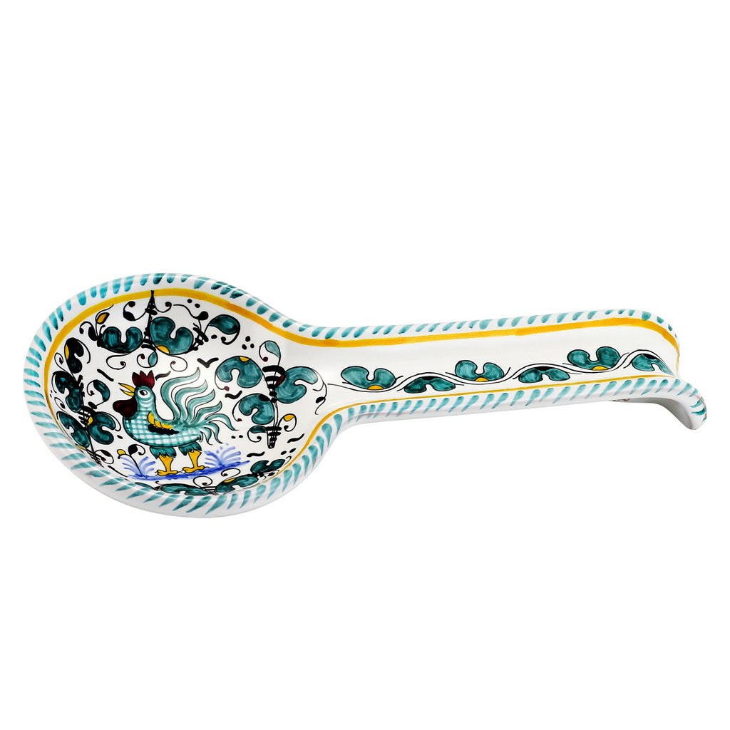 ORVIETO GREEN ROOSTER: Spoon Rest Deluxe - Artistica.com