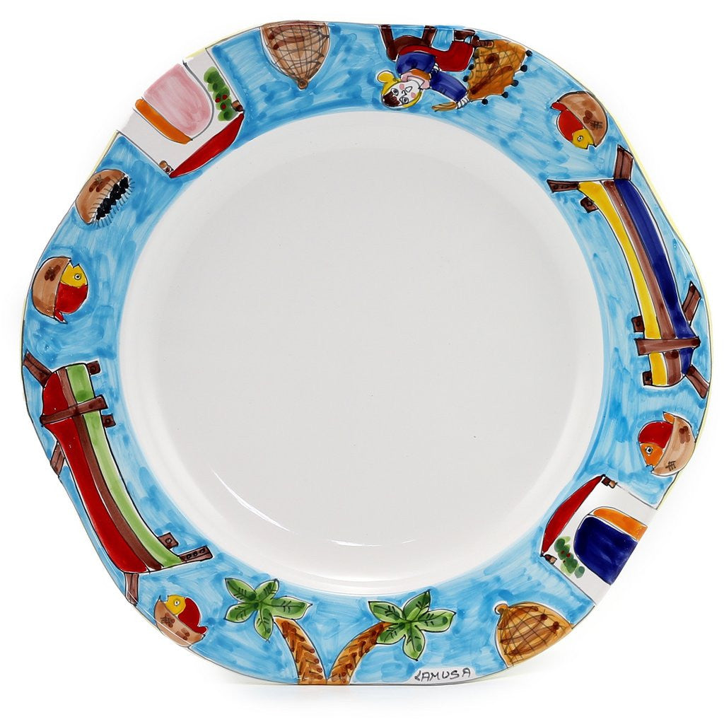LA MUSA: Hexagonal Serving Charger Porticciolo Harbor Fisherman Boat - Artistica.com