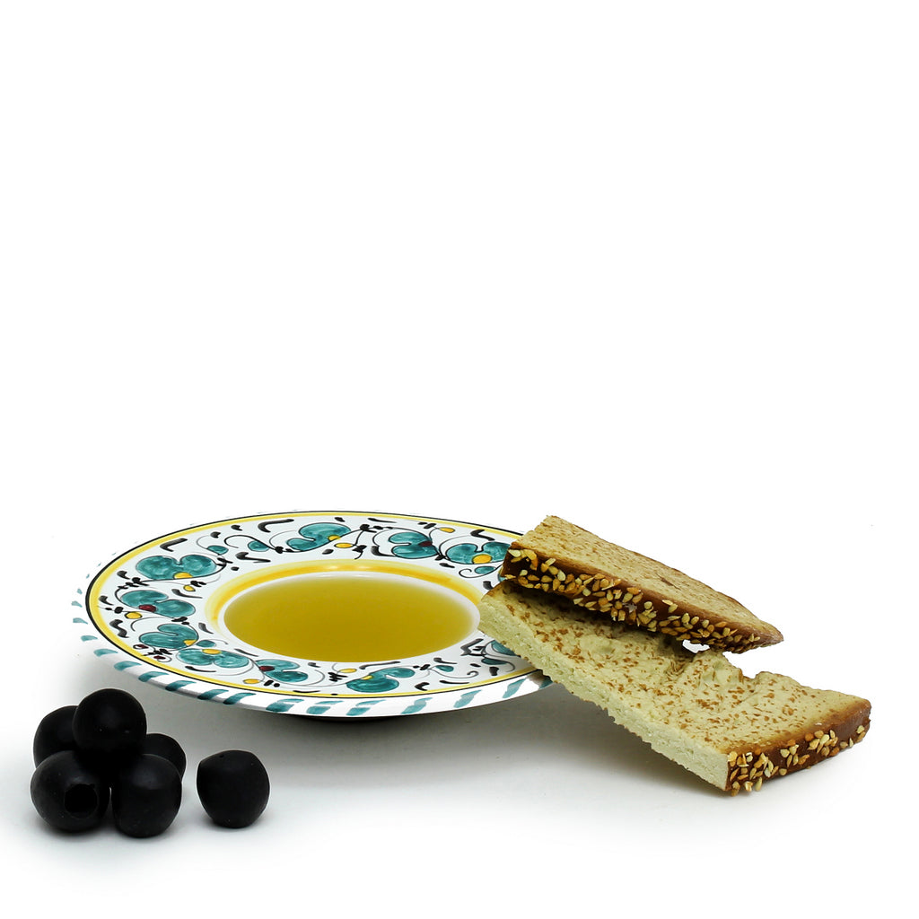 ORVIETO GREEN ROOSTER: Olive Oil Dipping Bowl - Artistica.com