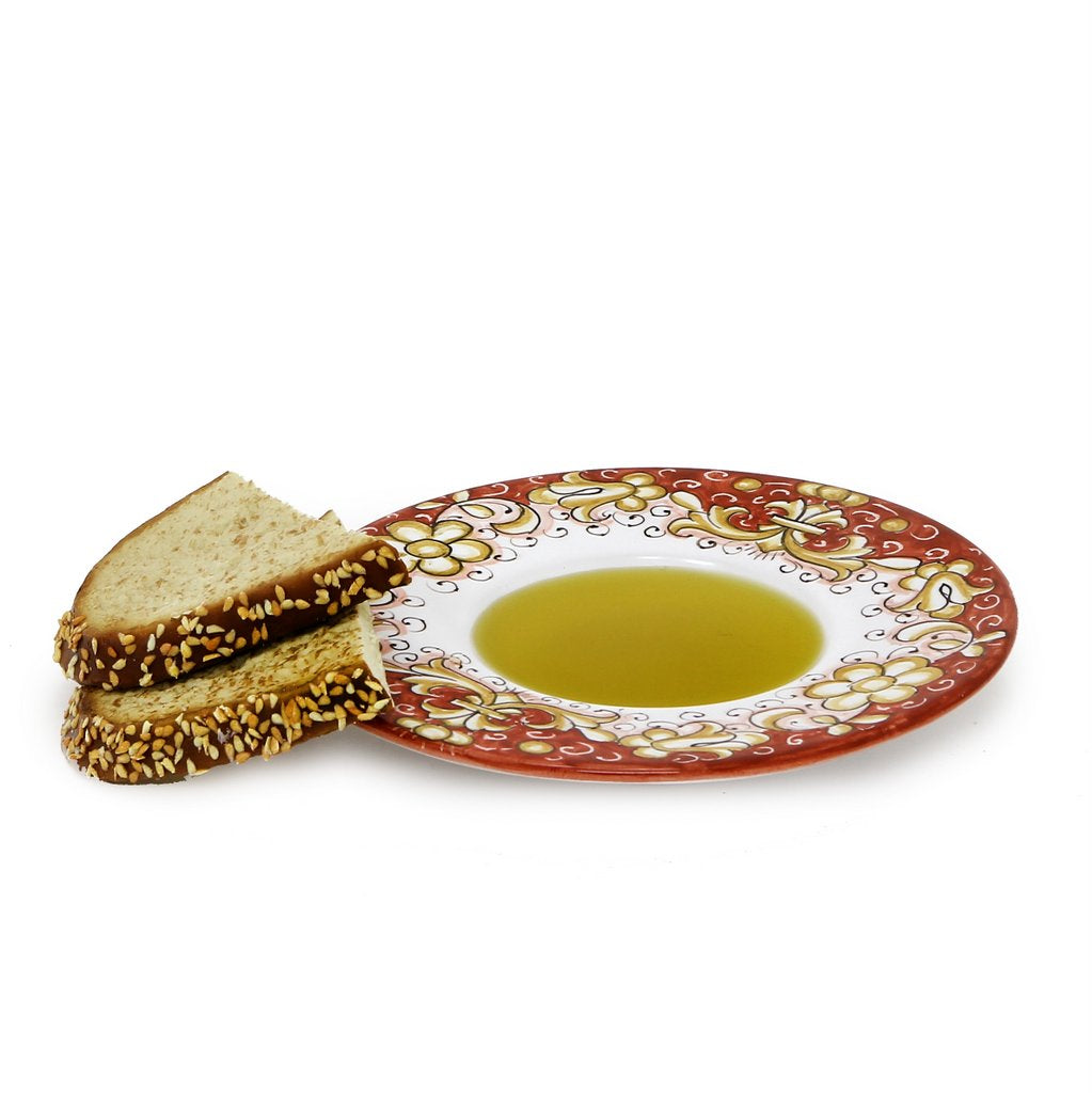 DERUTA COLORI: Olive Oil Fancy Dipping Bowl with large rim - CORAL RED - Artistica.com