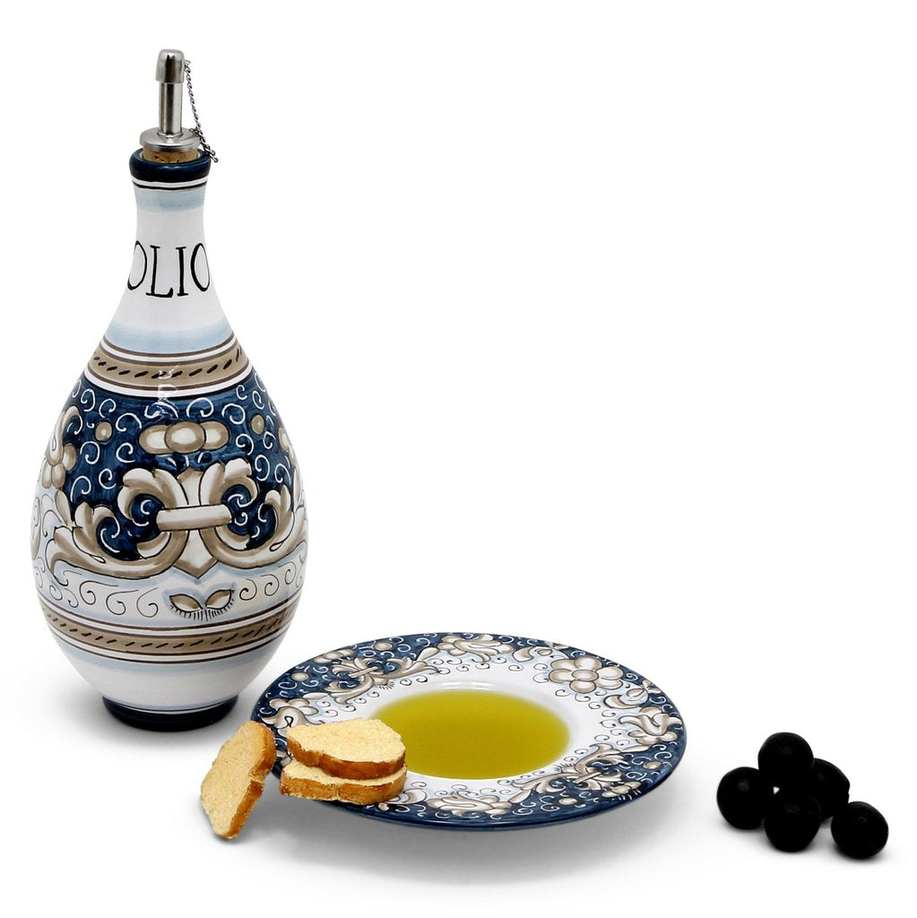 DERUTA COLORI: Olive Oil Fancy Dipping Bowl with large rim BLUE ANTICO Color - Artistica.com