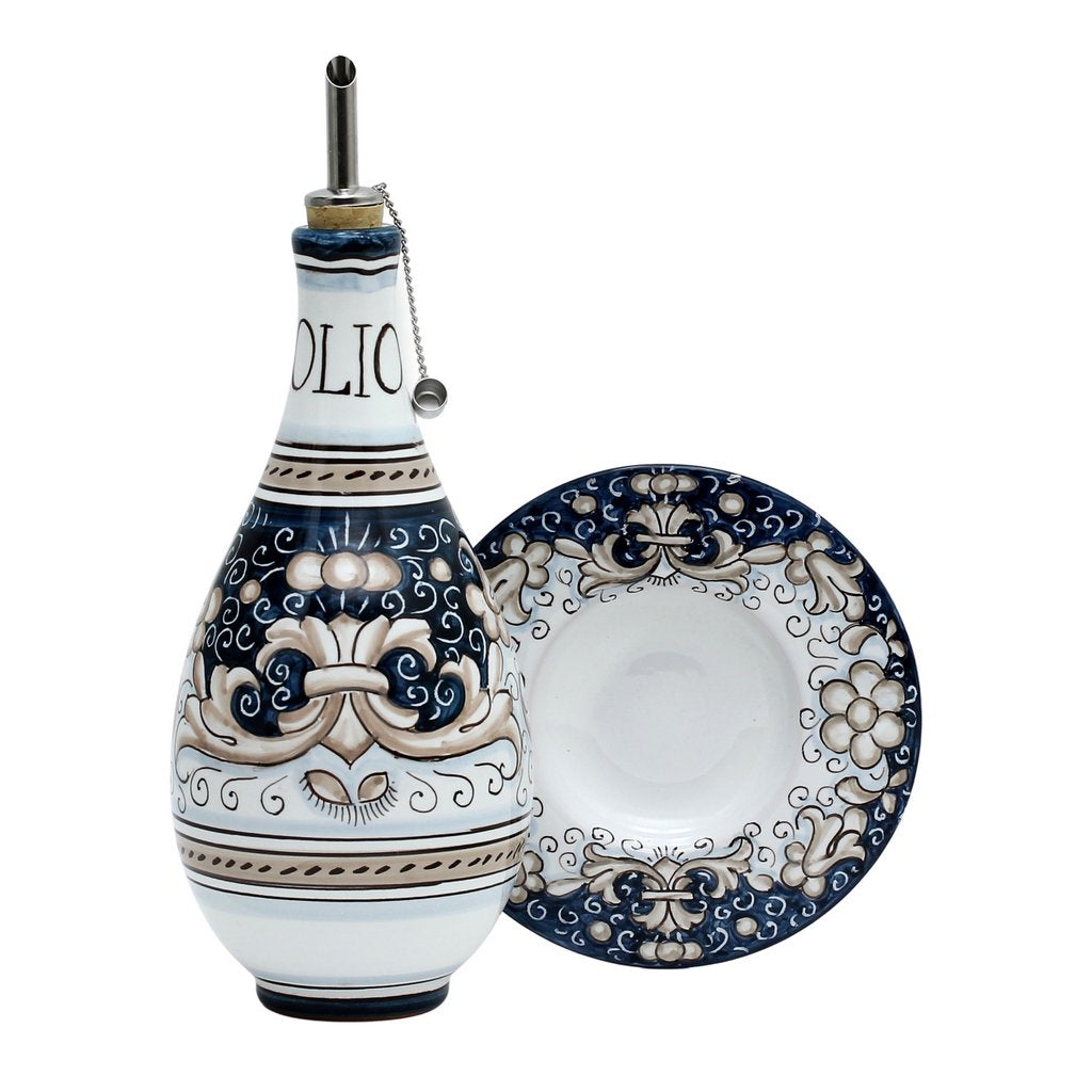 DERUTA COLORI: Olive Oil Fancy Dipping Bowl with large rim BLUE ANTICO Color - Artistica.com