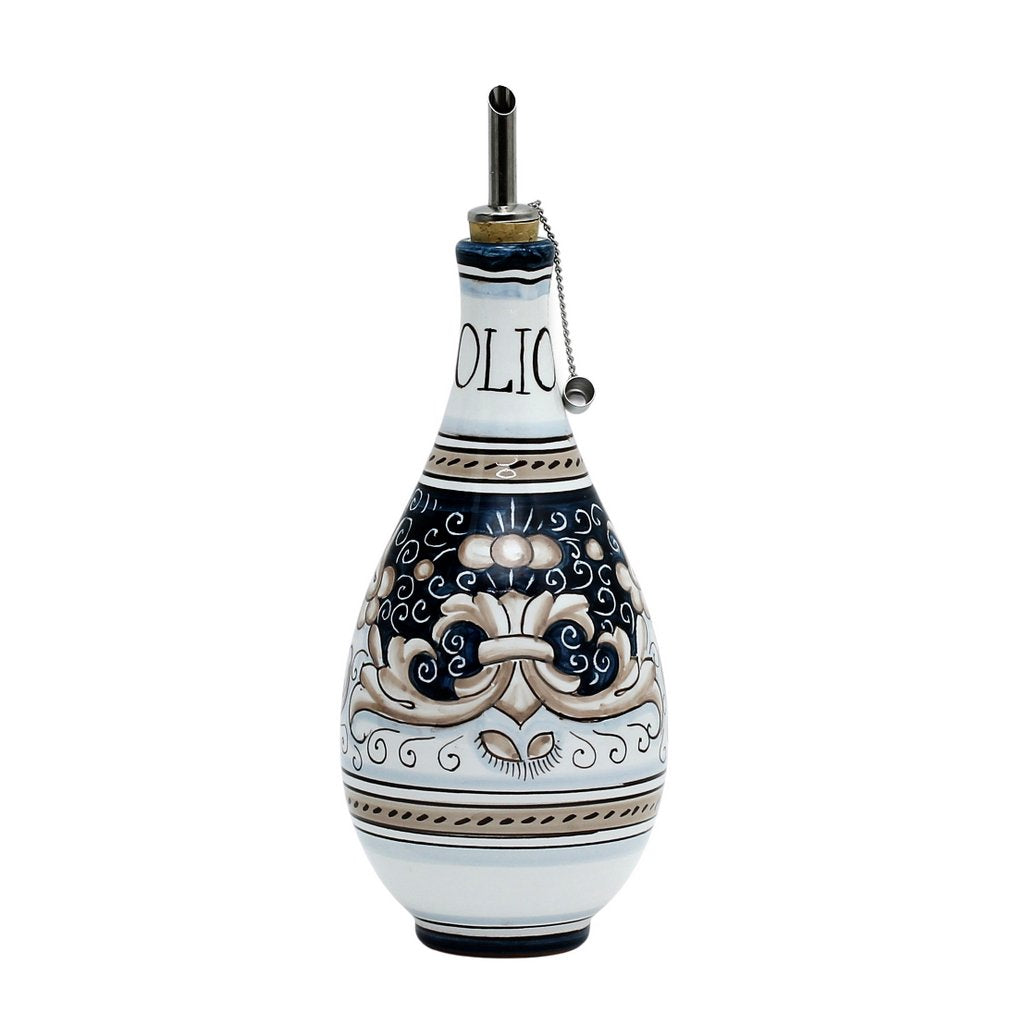 DERUTA COLORI: Traditional Olive Oil Bottle with pourer BLUE ANTICO Color - Artistica.com
