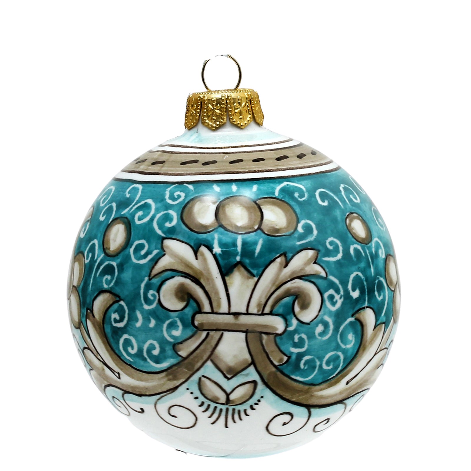 CHRISTMAS ORNAMENT: Deruta Vario Deluxe Round Ball (3" Ø) -  AQUAMARINE TEAL - Artistica.com