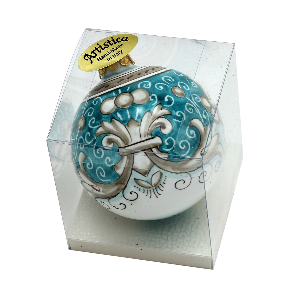 CHRISTMAS ORNAMENT: Deruta Vario Deluxe Round Ball (3" Ø) -  AQUAMARINE TEAL - Artistica.com