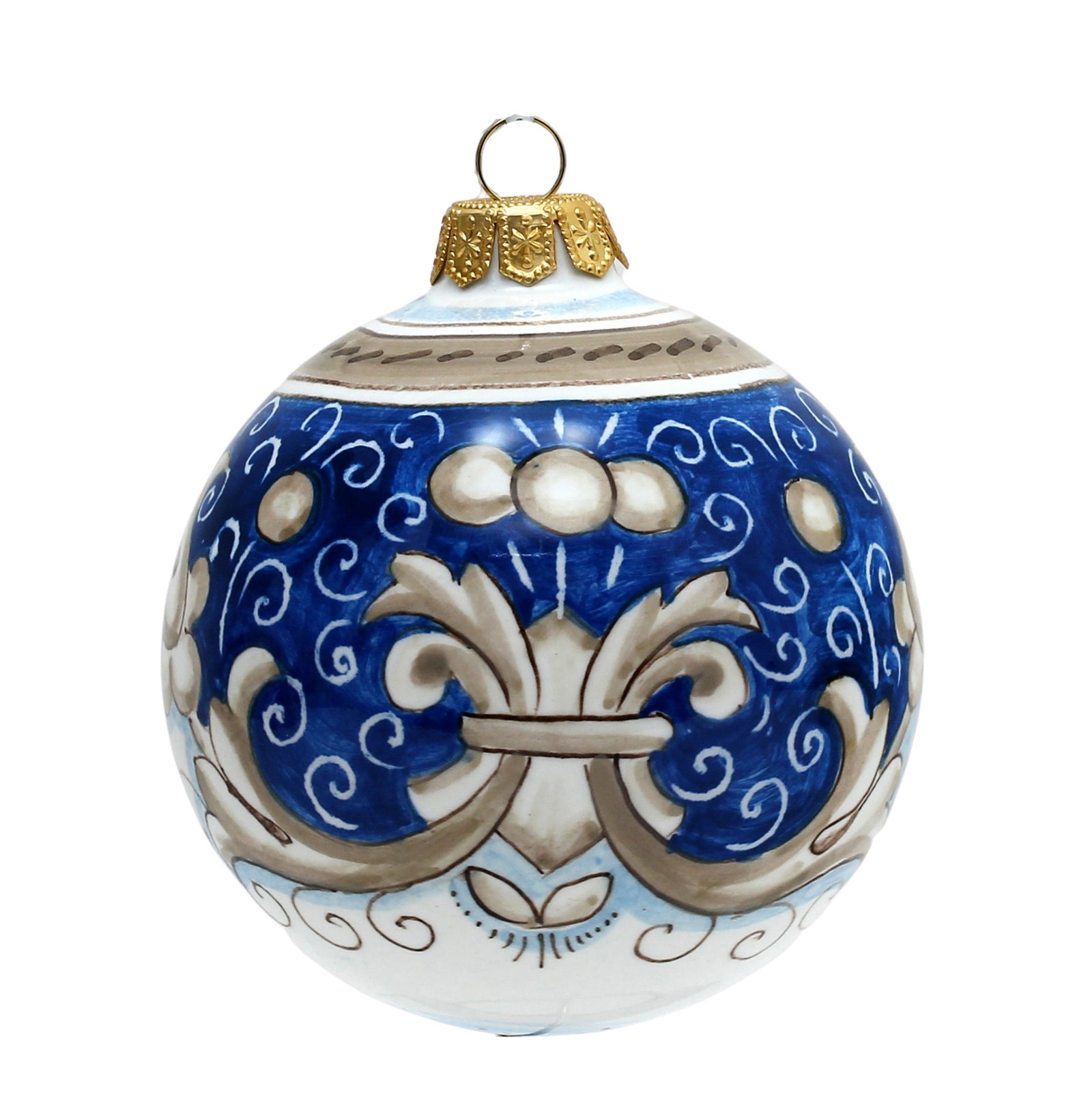 CHRISTMAS ORNAMENT: Deruta Vario Deluxe Round Ball  (3" Ø) - BLUE ANTICO - Artistica.com