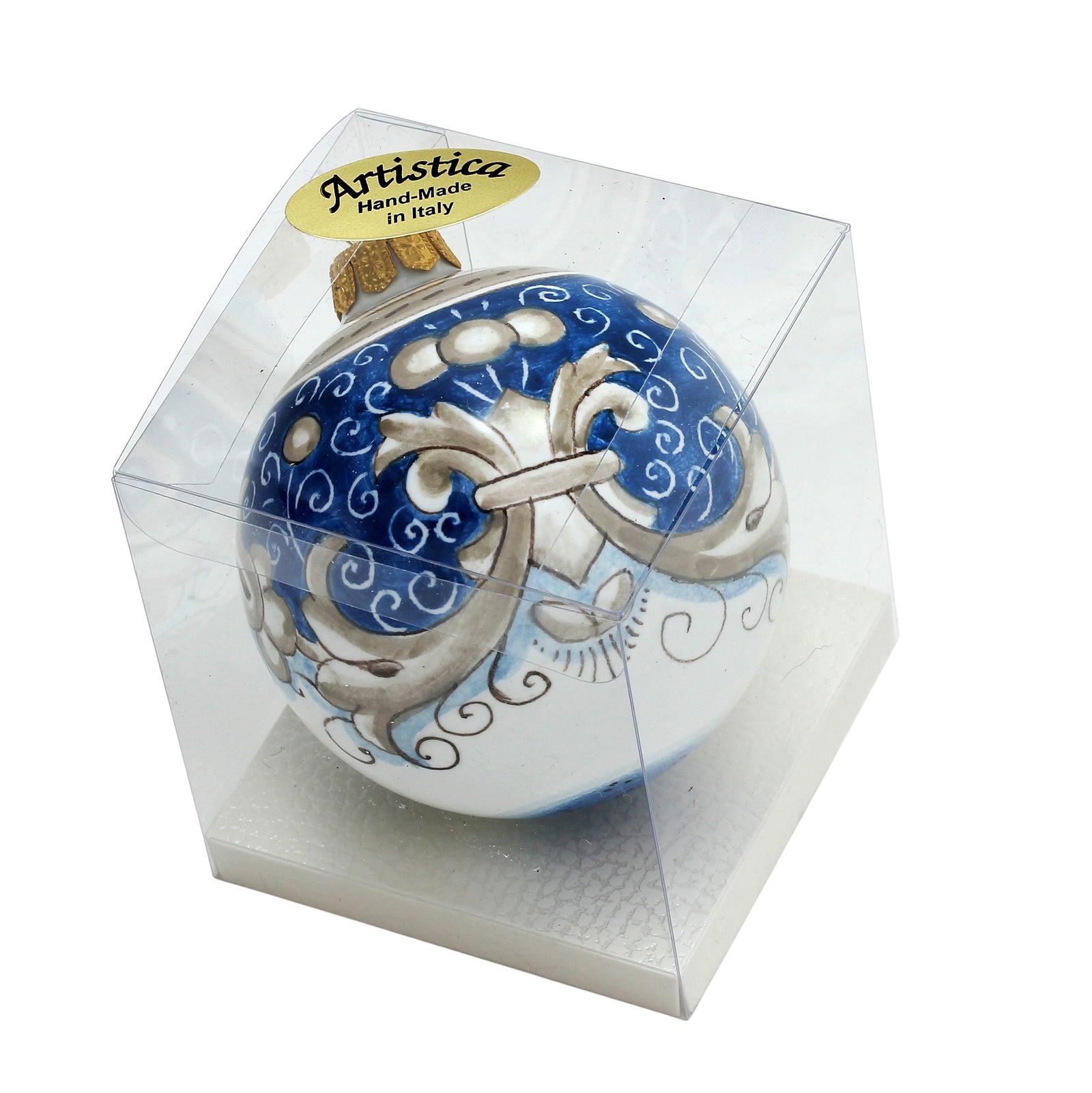 CHRISTMAS ORNAMENT: Deruta Vario Deluxe Round Ball  (3" Ø) - BLUE ANTICO - Artistica.com