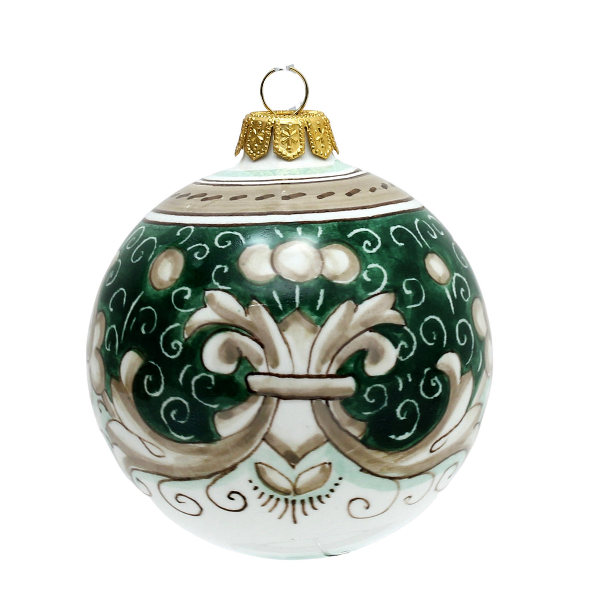 CHRISTMAS ORNAMENT: Deruta Vario Deluxe Round Ball (3" Ø) -  SAGE GREEN - Artistica.com