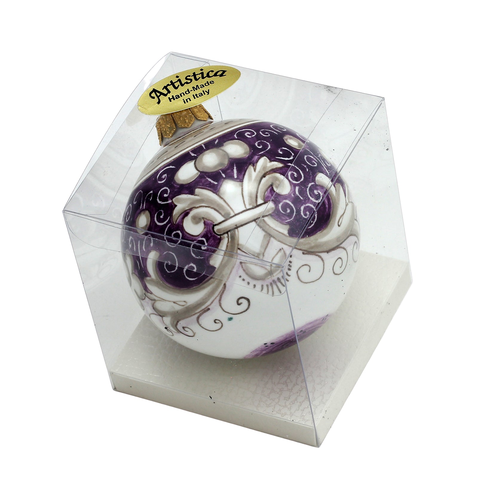 CHRISTMAS ORNAMENT: Deruta Vario Deluxe Round Ball  (3" Ø) - PURPLE RUBINO - Artistica.com