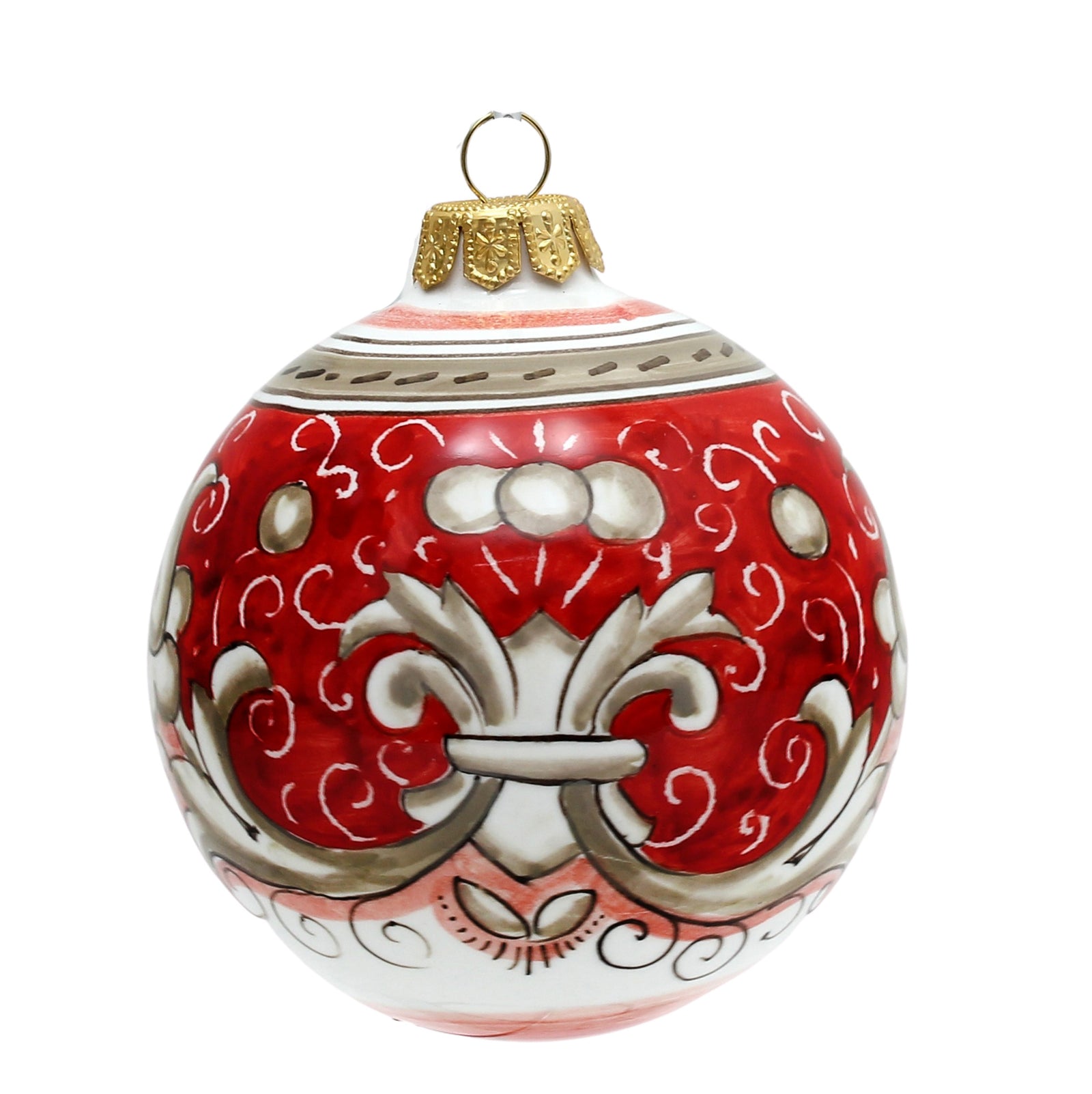 CHRISTMAS ORNAMENT: Deruta Vario Deluxe Round Ball (3" Ø) - CORAL RED - Artistica.com