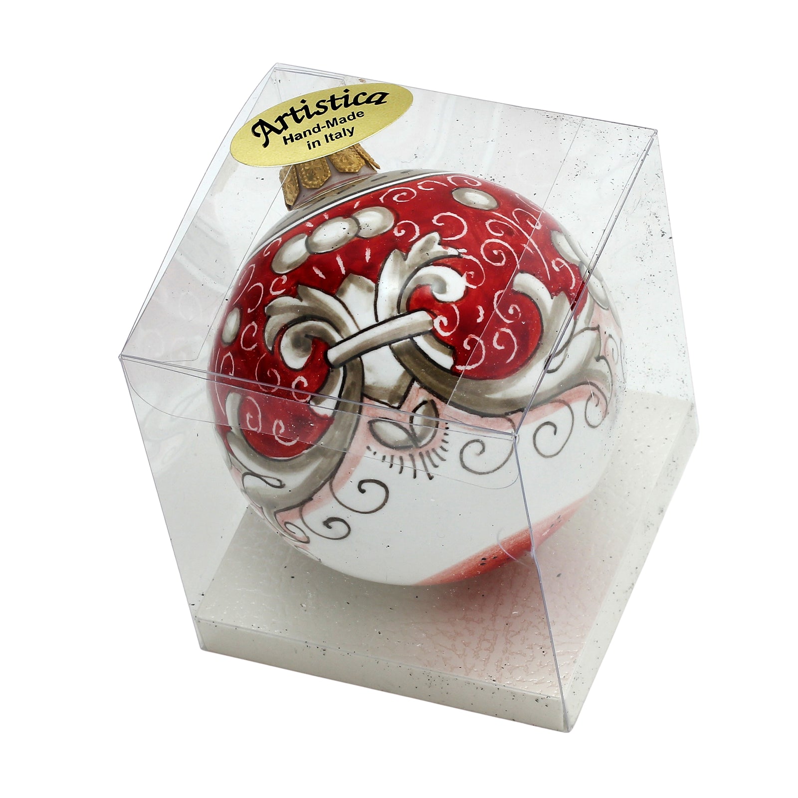 CHRISTMAS ORNAMENT: Deruta Vario Deluxe Round Ball (3" Ø) - CORAL RED - Artistica.com