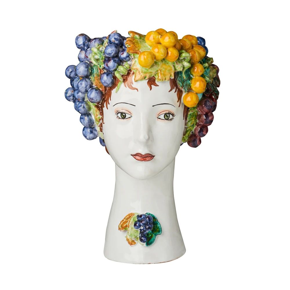 DONATELLO HEADS: Ceramic Head Vase - Grape Decor - Artistica.com