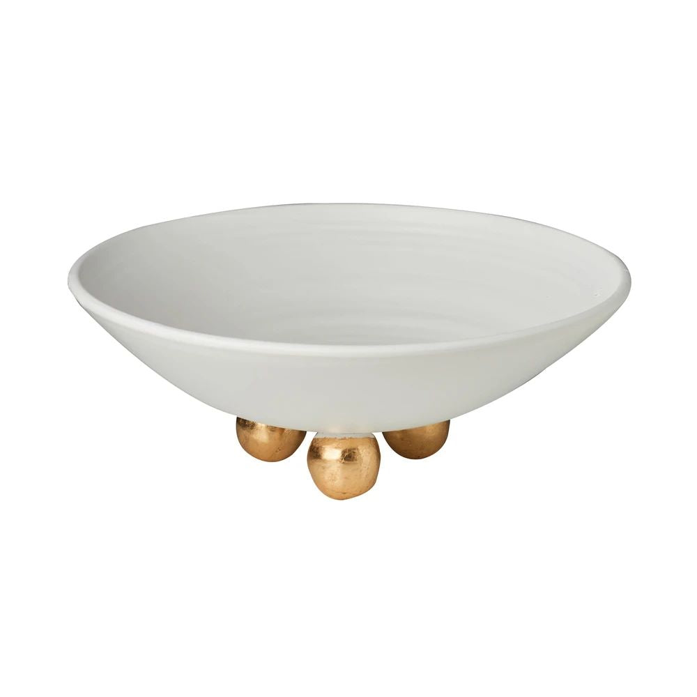 ABIGAILS - CATALINA Round Centerpiece Bowl Matte White with Gold Feet - Artistica.com