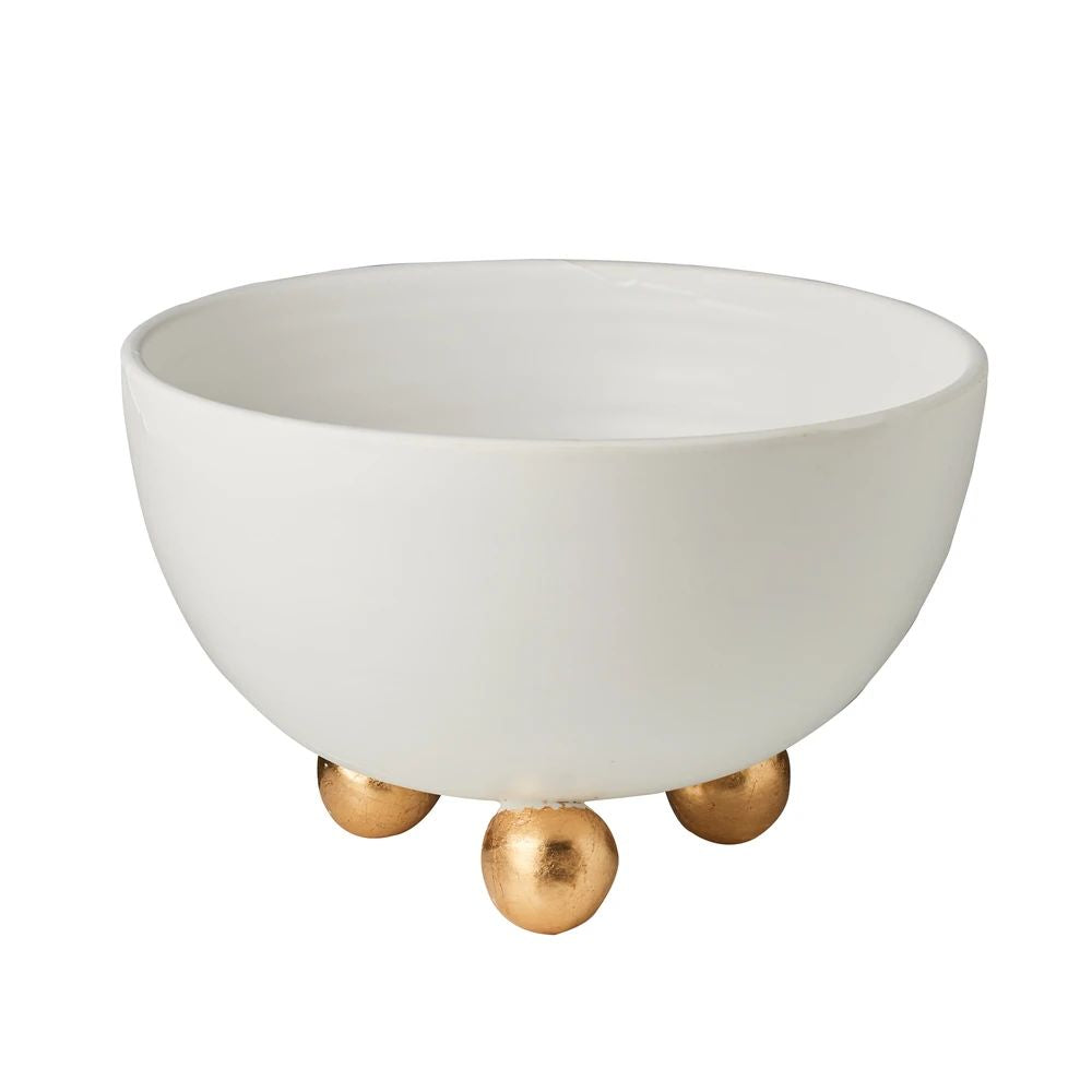 ABIGAILS - CATALINA Round Centerpiece Deep Bowl Matte White with Gold Feet - Artistica.com