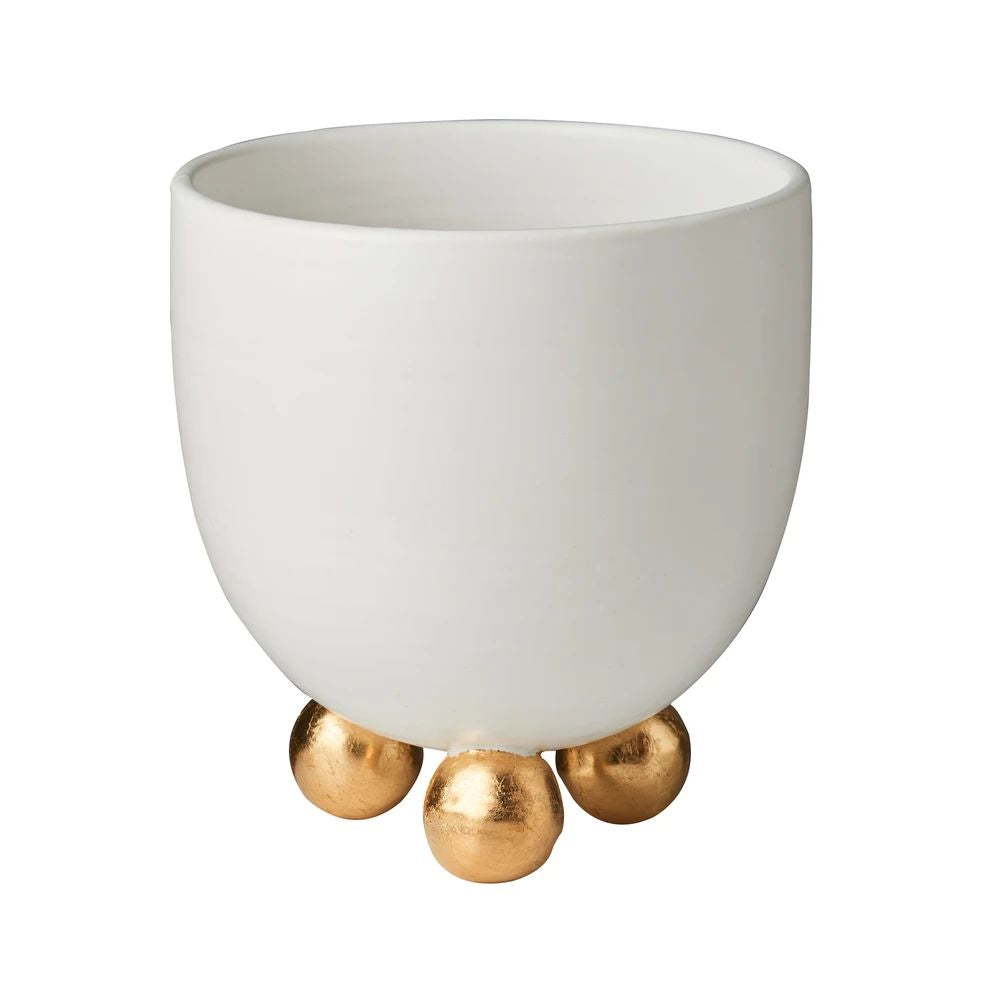 ABIGAILS - CATALINA Round Short Vase Matte White with Gold Feet - Artistica.com