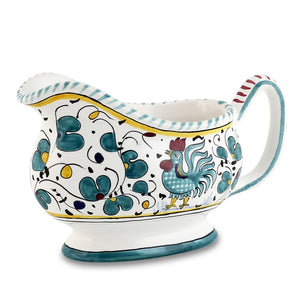 ORVIETO GREEN ROOSTER: Bundle with Butter Dish + Sauce Boat + Spoon Rest - Artistica.com