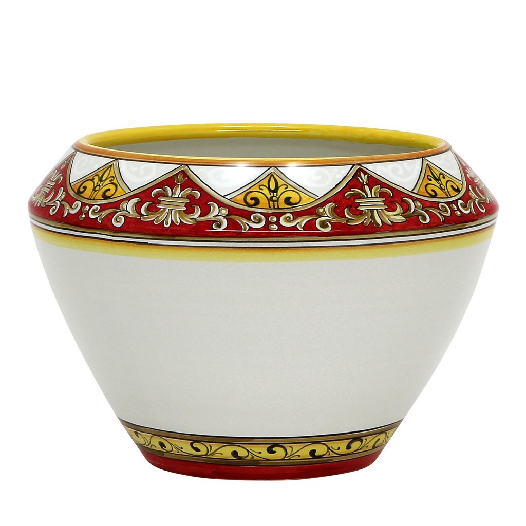 DERUTA BELLA: Cachepot/Centerpiece - Red, Gold, White Design - (Premium Masterpiece by Francesca Niccacci) - Artistica.com