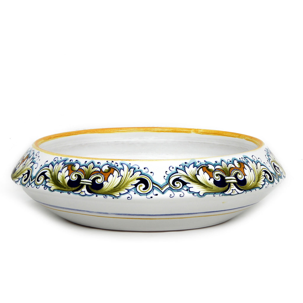 DERUTA BELLA: Round Large Centerpiece Bowl - Deruta Vario Foglie Design - (Premium Masterpiece by Francesca Niccacci) - Artistica.com
