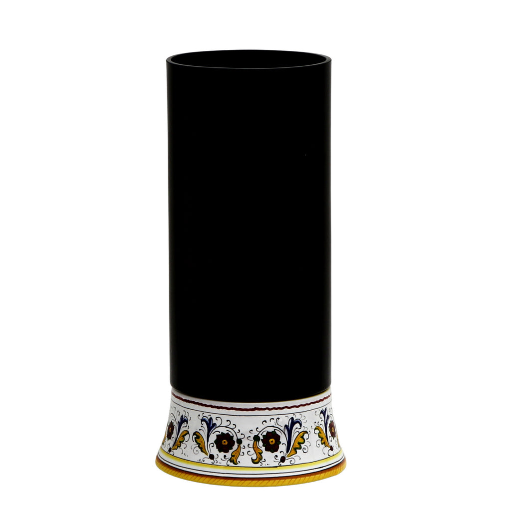 DERUTA BELLA VETRO: Cylindrical Glass Vase on ceramic base PERUGINO design - BLACK Glass - Artistica.com