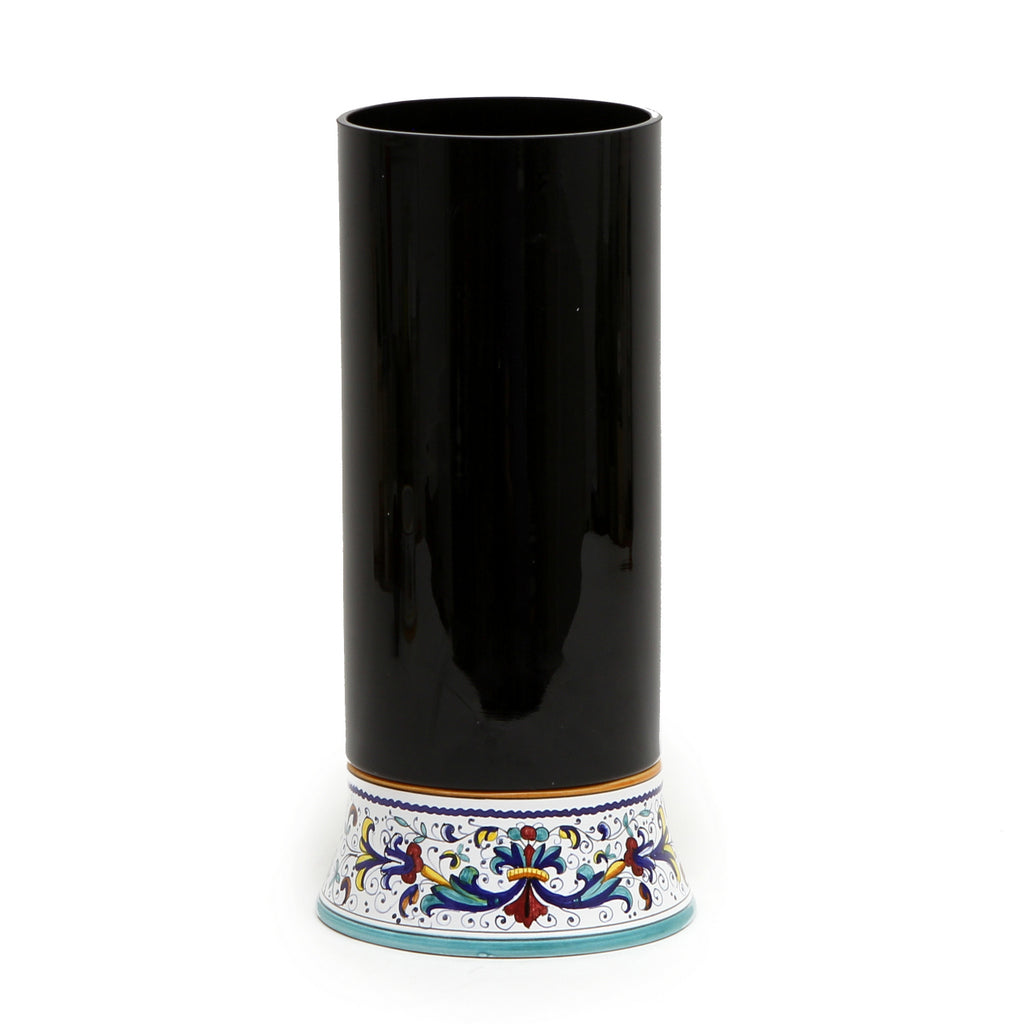 DERUTA BELLA VETRO: Cylindrical Glass Vase on ceramic base RICCO DERUTA design - BLACK Glass - Artistica.com