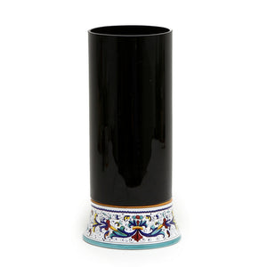 DERUTA BELLA VETRO: Cylindrical Glass Vase on ceramic base RICCO DERUTA design - BLACK Glass - Artistica.com