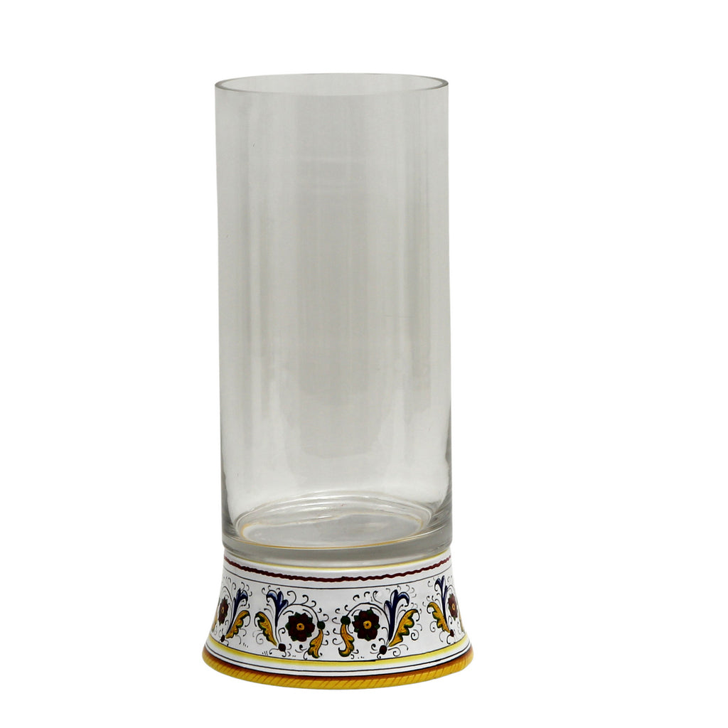 DERUTA BELLA VETRO: Cylindrical Glass Vase on ceramic base PERUGINO design - CLEAR Glass - Artistica.com